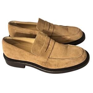 Zara Suede Penny Loafers Shoes Beige Size: 43/US 10